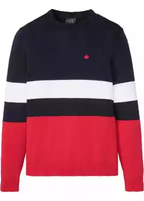 Sweter w sportowym stylu z przyjaznego dla środowiska materiału,  idealny do dżinsów. Sweter z okrągłym dekoltem w marynarskim stylu.