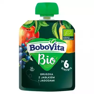 BoboVita - Bio Mus gruszka z jabłkiem i  Podobne : BoboVita Mus truskawka jabłko i banan z napojem owsianym po 6 miesiącu 100 g - 847630