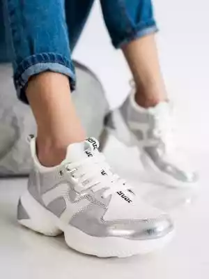 Biało-srebrne sneakersy Podobne : Srebrne sneakersy z siateczką - 990718