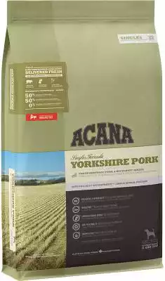 Acana Singles Yorkshire Pork - sucha karma monobiałkowa dla psa z wieprzowiny W odróżnieniu od innych karm ACANA,  seria karm ACANA SINGLES opiera się o jedno źródło białka mięsnego. Nie każdemu psiakowi może służyć urozmaicona dieta (3 czy 5 typów białka),  do tego coraz częściej pojawiaj