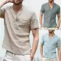 Męska koszulka z krótkim rękawem Bawełna i len Led Casual Męska koszulka Męska oddychająca khaki XL
