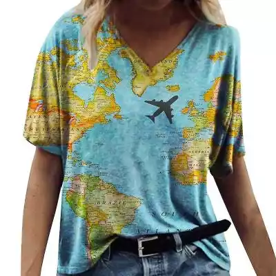 Kobieta Mapa z krótkim rękawem Drukuj Workowaty T-Shirt Summer Tee V-Neck Bluzka Casual Top#!!#Opis#!!#100% Brand New and High Quality #!! ...