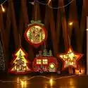 Mssugar 4szt Boże Narodzenie Led Światła Wiszące Ornament Xmas Tree Drewniane wisiorki Dekoracja wnętrz