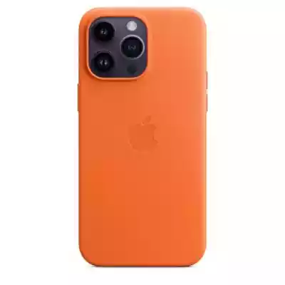 Skórzane etui z MagSafe do iPhone'a 14 Pro Max - pomarańczowy Zaprojektowane przez Apple dla iPhone'a 14 Pro Max skórzane etui z MagSafe zapewnia dodatkową ochronę i stylowy wygląd. Wykonane ze specjalnie garbowanej i barwionej,  miękkiej w dotyku skóry,  która z czasem pokrywa się