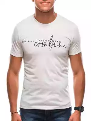 T-shirt męski z nadrukiem 1725S - beżowy On/T-shirty męskie