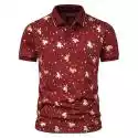 Mssugar Męska koszulka polo Casual Krótki rękaw Pegasus Koszulka z nadrukiem z kołnierzykiem Summer Slim Fit Top Czerwone wino 3XL