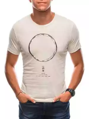 T-shirt męski z nadrukiem 1729S - beżowy