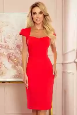318-1 Sukienka MIDI z ładnym dekoltem -  Podobne : Sukienka elegancka czerwona z marszczeniami na długi rękaw z dekoltem kopertowym polska produkcja One - 23338