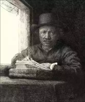﻿ Self Portrait Drawing at a Window,  Rembrandt - plakat 20x30 cm Wysoka jakość wydruku . Wydruk plakatów na papierze satynowym gwarantuje żywe i trwałe kolory. Bezpieczne opakowanie . Plakat jest rolowany,  foliowany i pakowany w twardą  kartonową tubę . W przypadku zakupu pasującej do pl