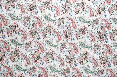 Tkanina Wiskoza - Paisley na Bieli Podobne : Tkanina Wiskoza - kwiaty o intensywnej barwie w beżu - 49757