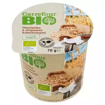         Carrefour                    wysoka zawartość błonnika pokarmowego            produkt ekologiczny            jakość kontrolowana                Płatki owsiane z mlekiem w proszku odtłuszczonym,  kawałkami chipsów kokosowych,  nasionami chia [nasiona szałwii hiszpańskiej (Salvia his