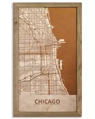 Drewniany obraz miasta - Chicago w dębow Podobne : Drewniany obraz miasta - New York w dębowej ramie 20x30cm Dąb, Orzech, Heban - 16525