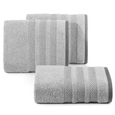 Ręcznik z ozdobną bordiurą w pasy szerokość: 70 cm,  długość: 140 cm,  kolor: srebrny,  Gramatura: 500 GSM,  Skład: 100% bawełna; 96, 5% bawełna 3, 5% poliester