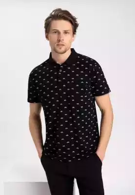 Czarny t-shirt polo w drobny wzór T-RACK ZIMOWA WYPRZEDAŻ > MĘŻCZYZNA > Koszulki polo