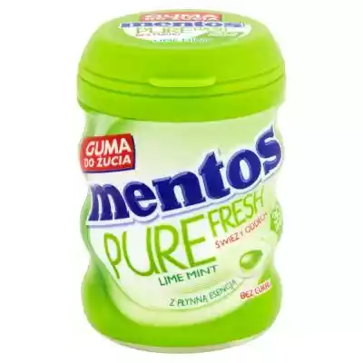         Mentos                    świeży oddech            z płynną esencją - Lime Mint            bez cukru                Nadające się do recyklingu                Guma do żucia o smaku limonkowo-miętowym bez cukru (zawiera substancje słodzące).    