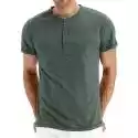 Mssugar Męska Letnia Koszula Henley Patchwork T-shirt z krótkim rękawem Casual Tee Top Zielony 2XL