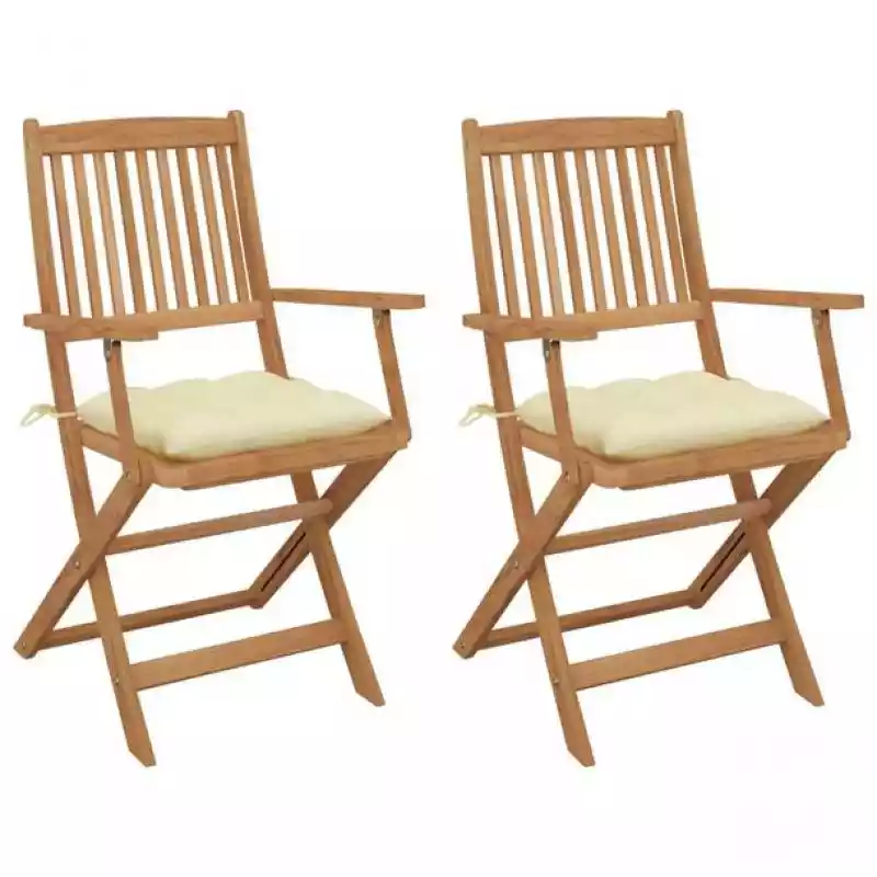 ﻿Składane krzesła ogrodowe z poduszkami, 2 szt., drewno akacjowe  ceny i opinie