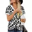 Mssugar Damskie Leopard V-neck T-shirt Tunika z krótkim rękawem Summer Casual Tee Bluzka Top Leopard brązowy L