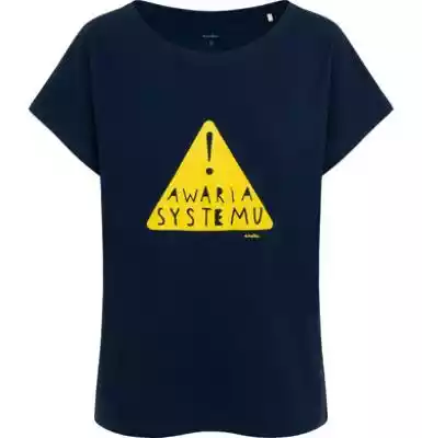 T-shirt damski z napisem awaria systemu,  granatowy