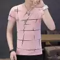 Mssugar Męska letnia koszulka z krótkim rękawem Slim Fit Tee Tops Różowy M