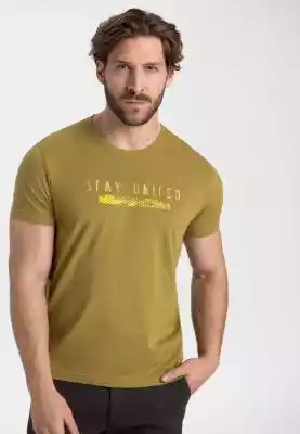 Oliwkowa koszulka męska z nadrukiem T-UN zielonym