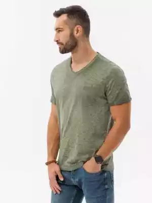 T-shirt męski z kieszonką - oliwkowy mel