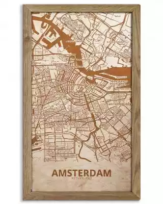 Drewniany obraz miasta - Amsterdam w dęb Podobne : Drewniany obraz miasta - Amsterdam w dębowej ramie 50x30cm Dąb, Orzech, Heban - 16292