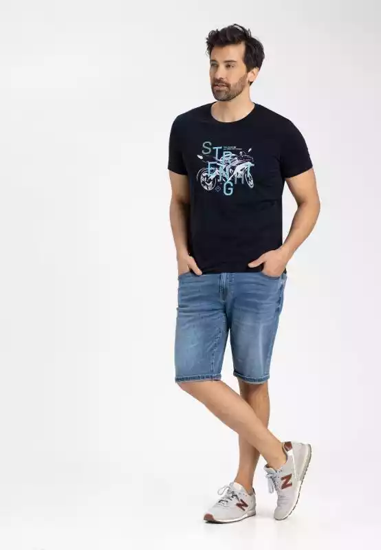 Granatowa koszulka męska z nadrukiem T-BIKER Volcano ceny i opinie