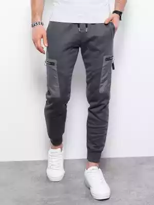 Spodnie męskie dresowe joggery - grafitowe V2 P917
 -                                    L