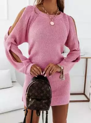 Pudrowa sukienka swetrowa z wycięciami n Podobne : Pudrowa sweterkowa sukienka z golfem Rebbecca - pudrowy - 63442