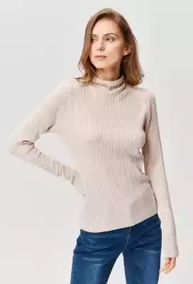 Sweter o dopasowanym kroju,  wykonany z delikatnej,  przyjemnej w dotyku dzianiny z wiskozą. Ozdobny,  warkoczowy splot,  Brzegi wykończone ściągaczami,  stójka,  długi rękaw. Modelka ma 176 cm wzrostu i ma na sobie rozmiar S...