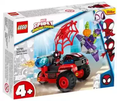 LEGO Marvel Technotrójkołowiec Spider-Mana 10781 Zielony Goblin szybuje wysoko nad Nowym Jorkiem. Dołącz do Spider-Mana Milesa Moralesa i rusz do akcji na zaawansowanym trójkołowcu,  tylko uważaj na dyniowe ataki Goblina! Wystrzel pajęczynę,  strąć superzłoczyńcę z jego latającej masz