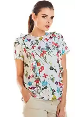 Bluzka M198 (ecru-kwiaty) Podobne : Zwiewna bluzka w kwiaty - 75005