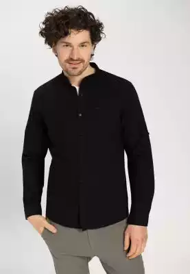 Czarna bawełniana koszula męska ze stójk