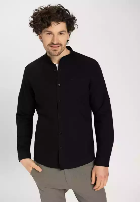 Czarna bawełniana koszula męska ze stójką K‑LANGE Volcano ceny i opinie