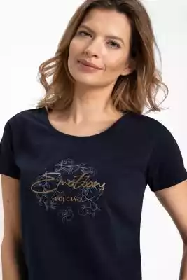 Granatowa koszulka damska z brokatowym n ZIMOWA WYPRZEDAŻ > KOBIETA > T-shirty