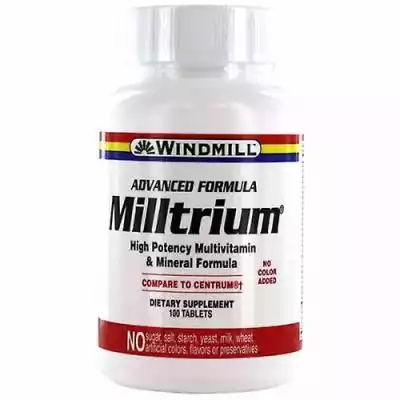 Windmill Health Milltrium Tabletki, 100  Podobne : Windmill Health Niacin, 500mg, 30 tabletek (opakowanie 1 szt.) - 2735292
