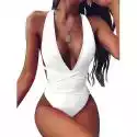 Mssugar Kobiety Backless Strappy Monokini Kostium kąpielowy One Piece Stroje kąpielowe Kostium kąpielowy Biały M