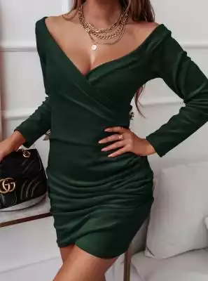 Welurowa sukienka z przekładanym dekoltem Nolitaa - butelkowa zieleńi - dostępny już dziś na Pakuten.pl piękna welurowa sukienka elegancka z przekładanym dekoltem