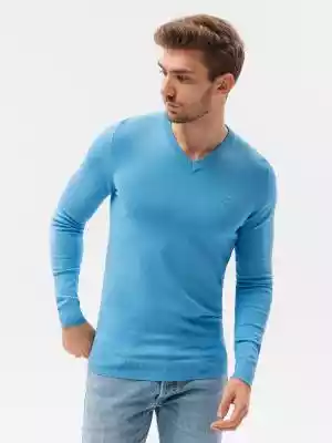 Sweter męski z haftem - błękitny V21 E19 On/Swetry męskie