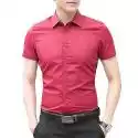 Mssugar Męski koszula z krótkim rękawem Zapinana na guziki Bluzka biznesowa Praca Slim Fit Sukienka Koszula Czerwony 2XL
