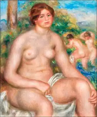 Seated Bather, Pierre-Auguste Renoir - p Podobne : Seated woman and cherub, George Barbier - plakat 40x50 cm - 468046