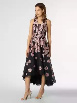 Dopasowana część górna i rozszerzana spódnica z wysokim stanem sprawiają,  że sukienka wieczorowa w kwiaty marki Marie Lund ma piękny fason.