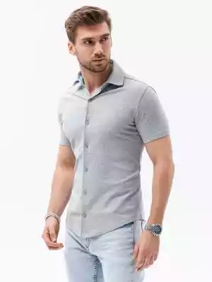 Koszula męska z krótkim rękawem - szara  Podobne : Koszula męska z krótkim rękawem i kołnierzem ze stójką, Regular Fit K‑TRIFO - 27652
