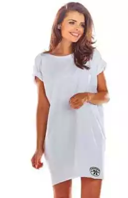 M210 Sukienka luźna mini (biały) Podobne : M586/30 luźna bluzka damska z wiązaniem (brązowy-wzór) - 127775