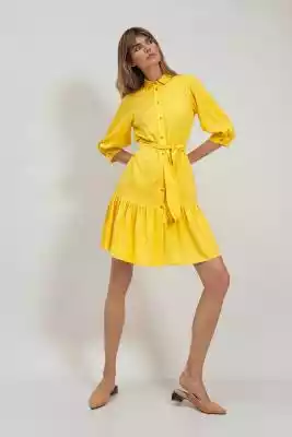 Wiskozowa sukienka z falbaną w kolorze ż Wiskozowa sukienka z falbaną w kolorze żółtym