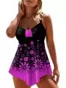 Mssugar Kobiety Kwiatowy strój kąpielowy Tankini Bikini Zestaw Stroje kąpielowe Letnia odzież plażowa Plus Size Różowy 4XL