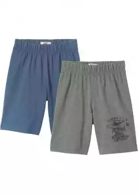 Modne szorty chłopięce z nadrukiem na nogawce (2 pary). W komplecie 2 pary szortów shirtowych chłopięcych z nadrukiem na lewej nogawce i elastycznym paskiem w talii.