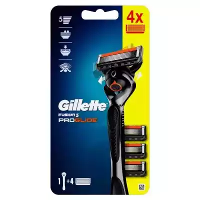         Gillette                Maszynka do golenia dla mężczyzn Gillette ProGlide z technologią FlexBall dopasowuje się do kształtów twarzy,  zapewniając bezkompromisową gładkość i komfort. Dzięki ostrzom ustawionym blisko siebie maszynka zapewnia niezwykły komfort,  a precyzyjny trymer z
