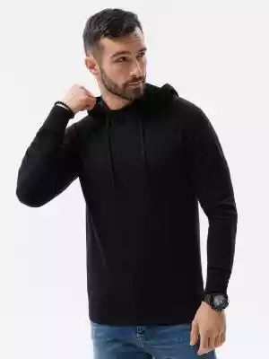 Sweter męski z kapturem - czarny  V2 E18 On/SALE/Swetry sale